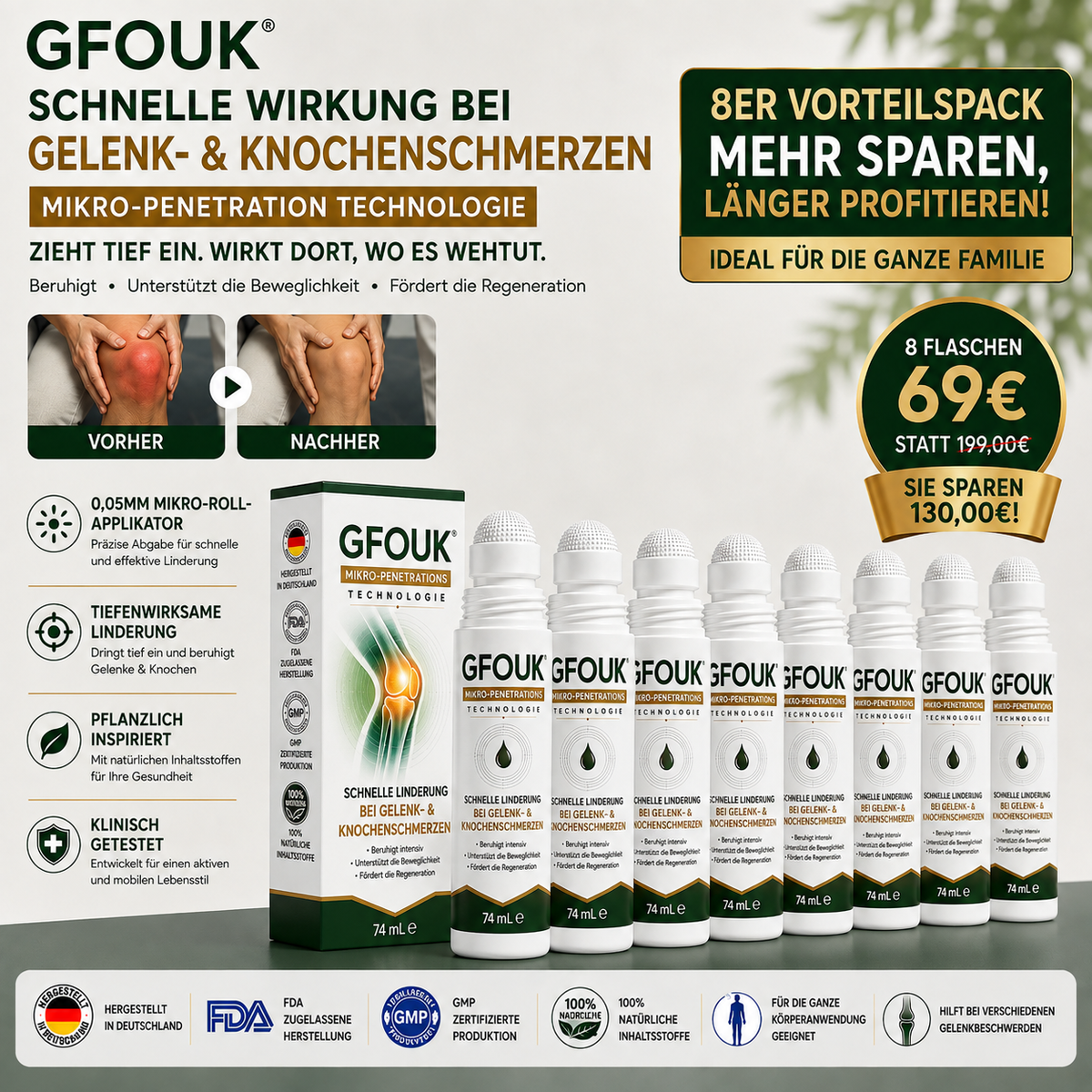 GFOUK® 0,05 mm Mikro-Nadel-Roller zur Unterstützung der Knochen- und Gelenkregeneration