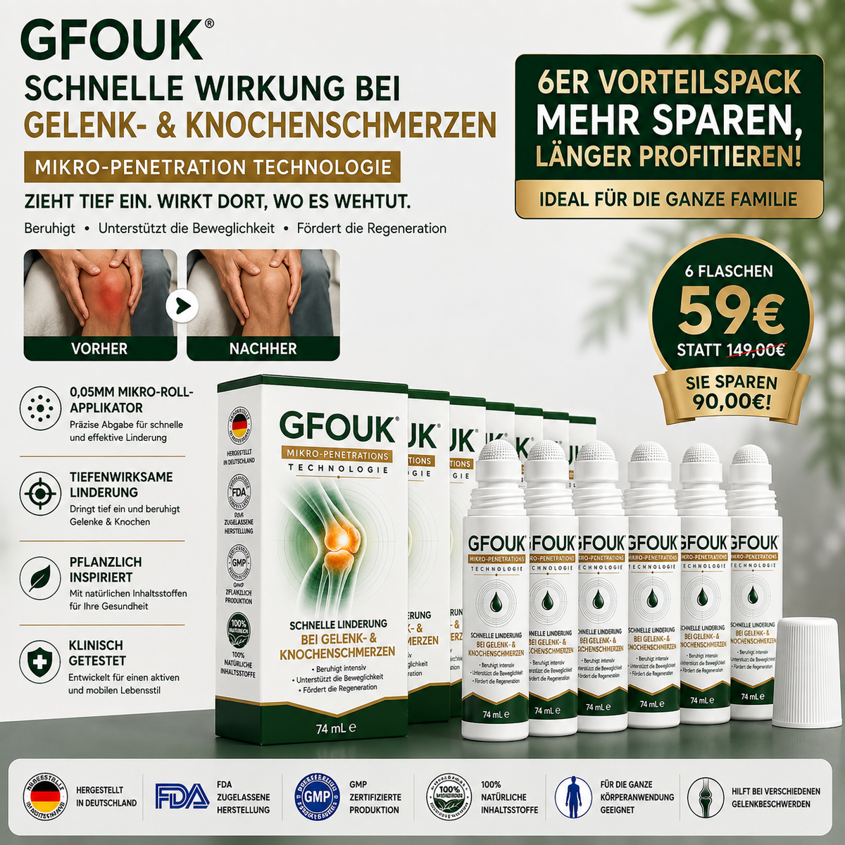 GFOUK® 0,05 mm Mikro-Nadel-Roller zur Unterstützung der Knochen- und Gelenkregeneration