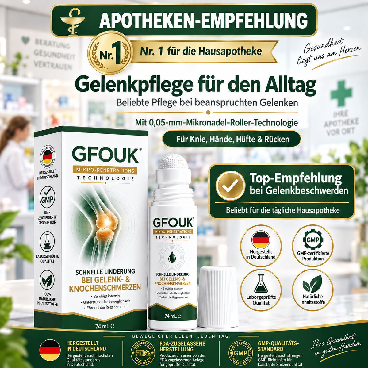 GFOUK® （0.05 mm） Mikro-Nadel-Roller zur Unterstützung der Knochen- und Gelenkregeneration
