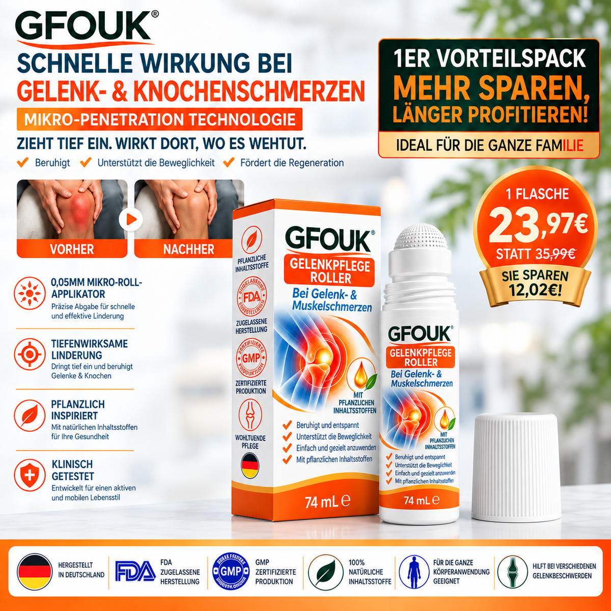 GFOUK® 0,05 MM Mikro-Nadel-Roller zur Unterstützung der Knochen- und Gelenkregeneration (0.05MM)