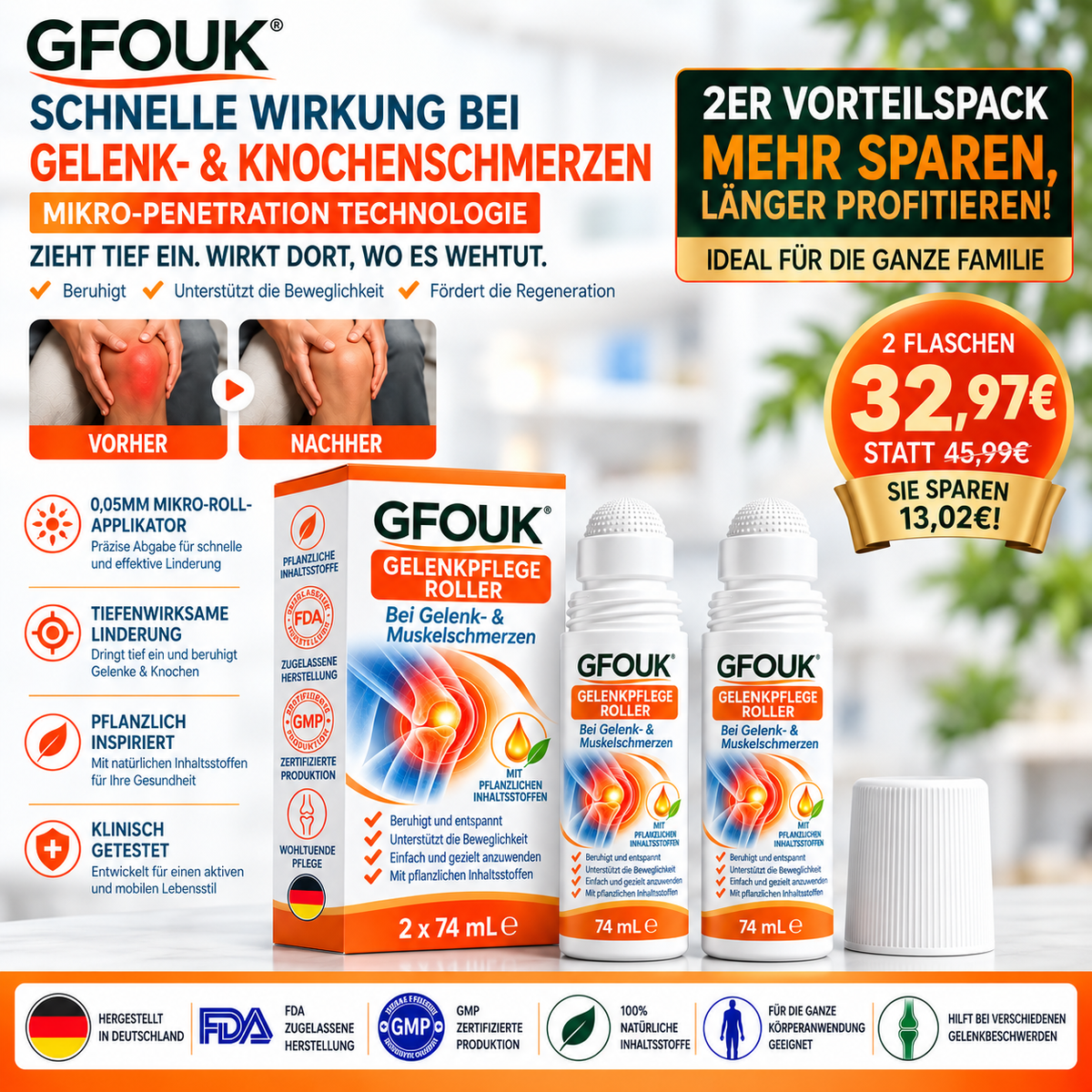 GFOUK® 0,05 MM Mikro-Nadel-Roller zur Unterstützung der Knochen- und Gelenkregeneration (0.05MM)